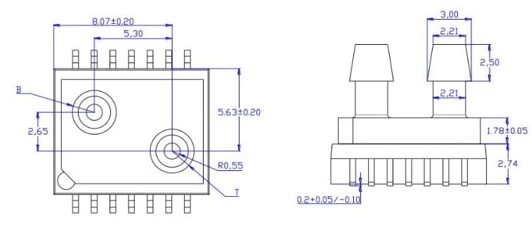 Mechanical Drawing - DFRobot SEN0343 Differential Pressure Sensor Module